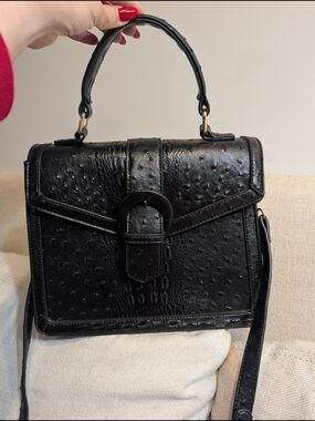 Classic Black Crocodile Textured Top-Handle Shoulder Bag